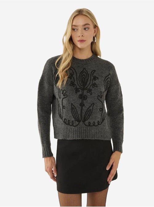 Pull ras du cou à motif floral - Kiabi Pull ras du cou à motif floral - Kiabi