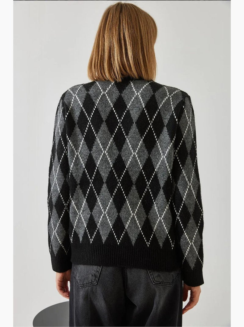 Pull ras du cou à motif losanges lucci Gris Noir - Kiabi