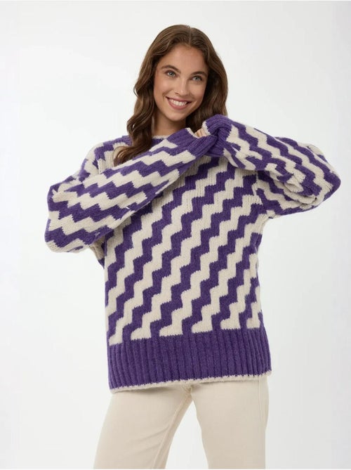Pull ras du cou à motif zigzag - Kiabi Pull ras du cou à motif zigzag - Kiabi