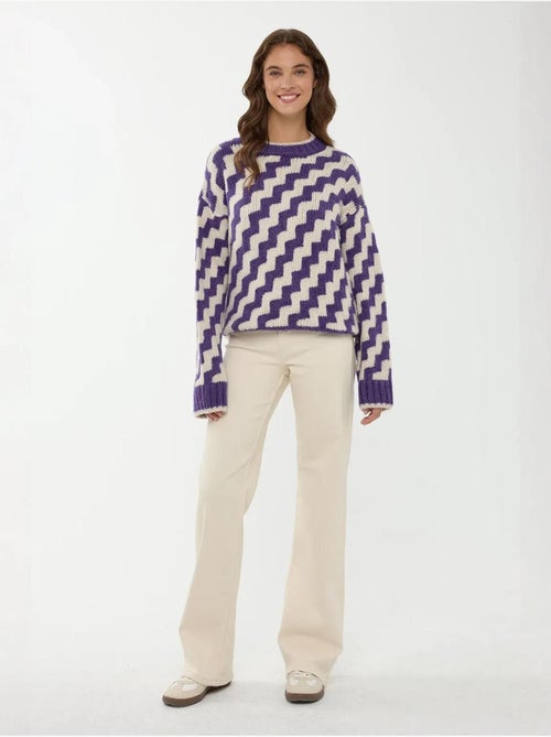 Pull ras du cou à motif zigzag - Kiabi Pull ras du cou à motif zigzag - Kiabi