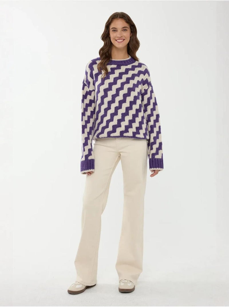 Pull ras du cou à motif zigzag Bleu - Kiabi