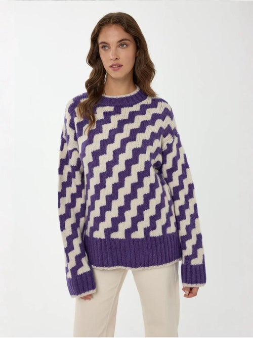 Pull ras du cou à motif zigzag - Kiabi Pull ras du cou à motif zigzag - Kiabi