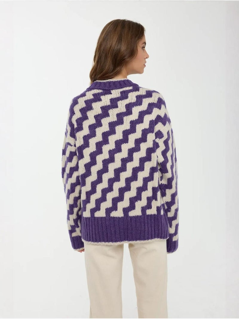 Pull ras du cou à motif zigzag Bleu - Kiabi