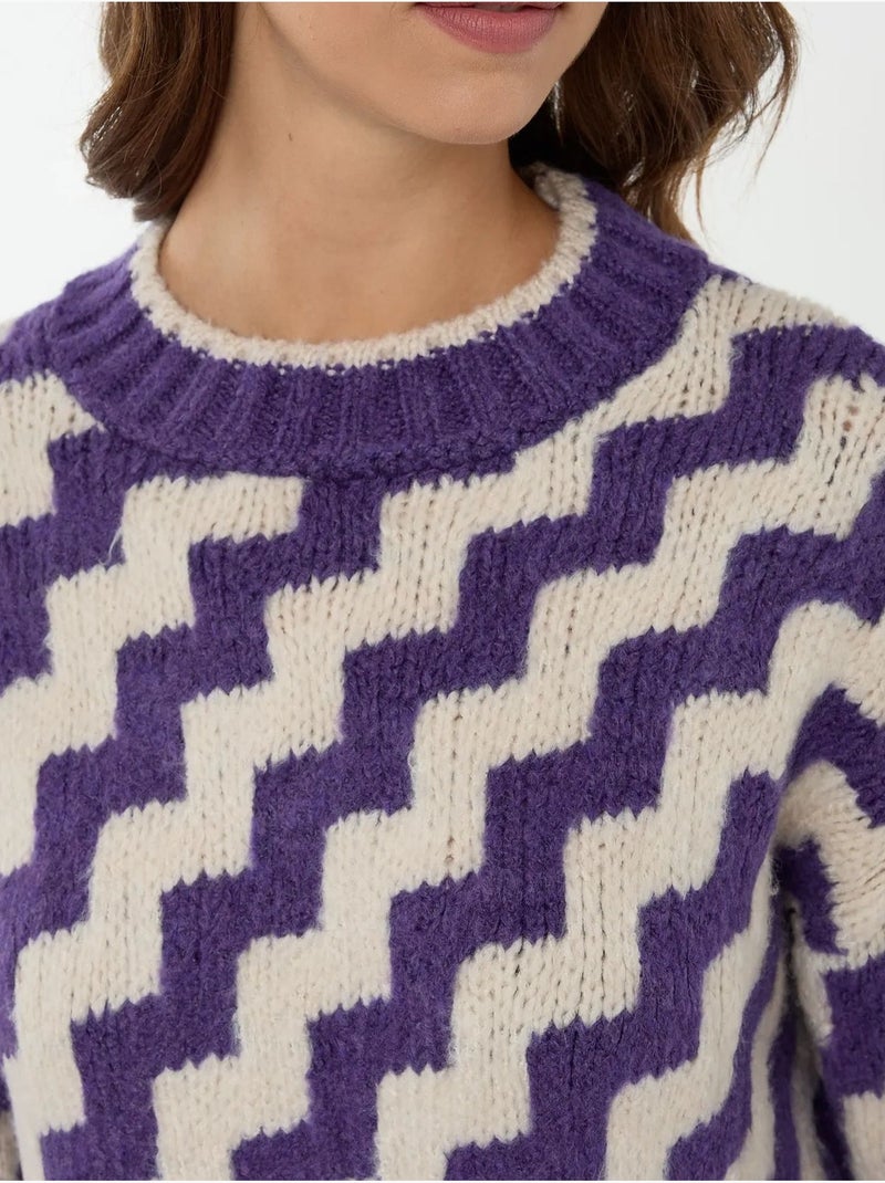 Pull ras du cou à motif zigzag Bleu - Kiabi