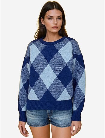 Pull ras du cou à motifs diamants