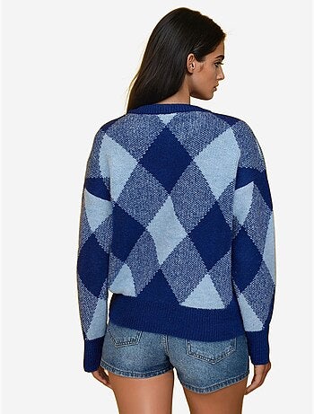 Pull ras du cou à motifs diamants