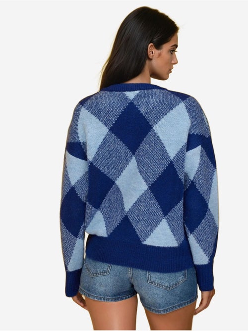 Pull ras du cou à motifs diamants - Kiabi