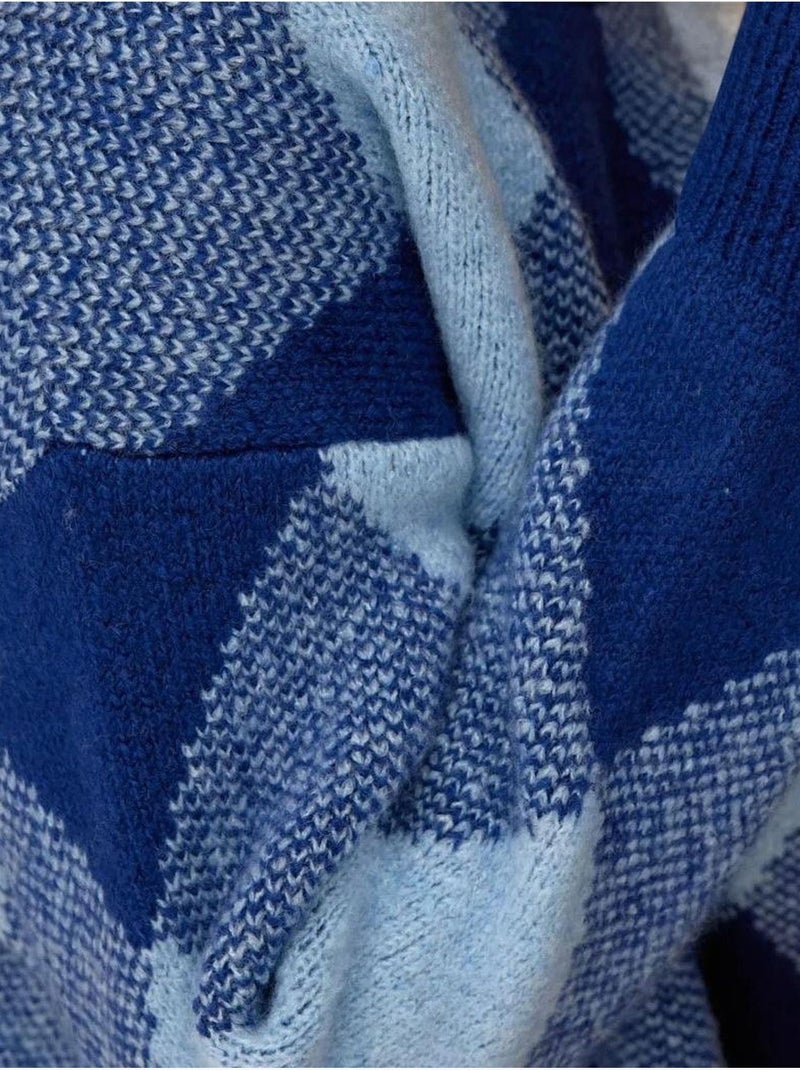 Pull ras du cou à motifs diamants Bleu clair - Kiabi