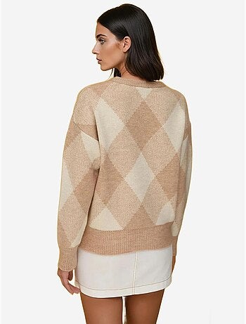 Pull ras du cou à motifs diamants
