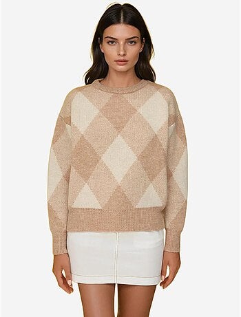 Pull ras du cou à motifs diamants