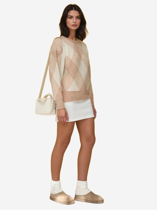 Pull ras du cou à motifs diamants - Kiabi
