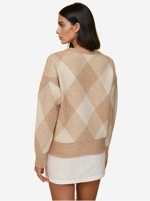 Pull ras du cou à motifs diamants - Kiabi