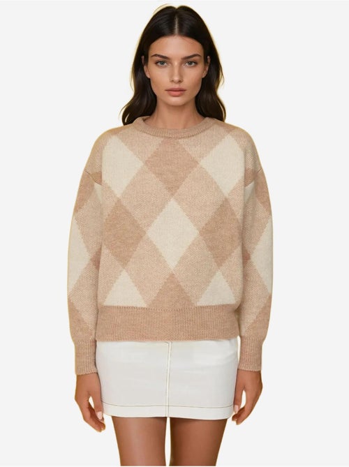 Pull ras du cou à motifs diamants - Kiabi