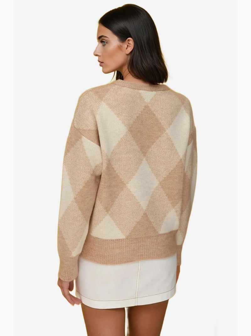 Pull ras du cou à motifs diamants hiccup Camel - Kiabi