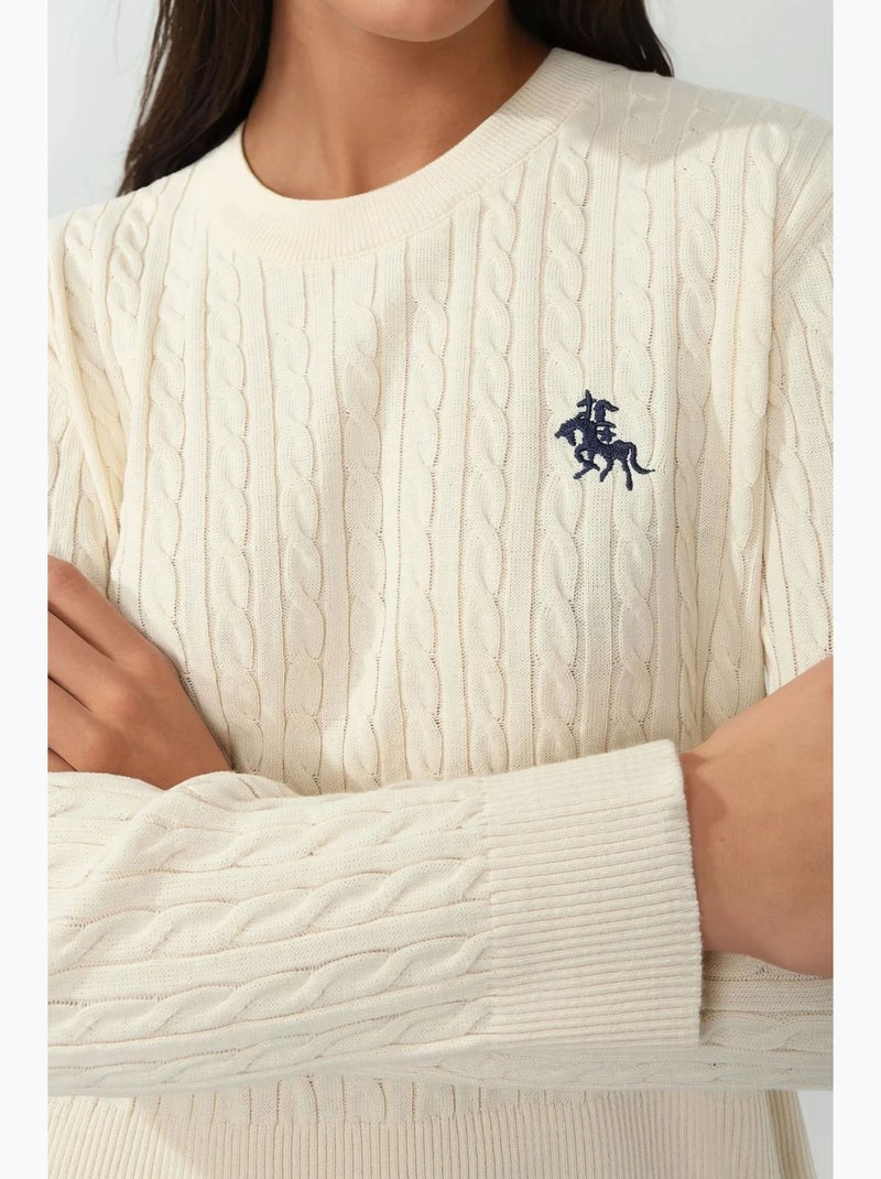 Pull ras du cou ajusté avec motif tresse de cheveux hiccup Blanc - Kiabi