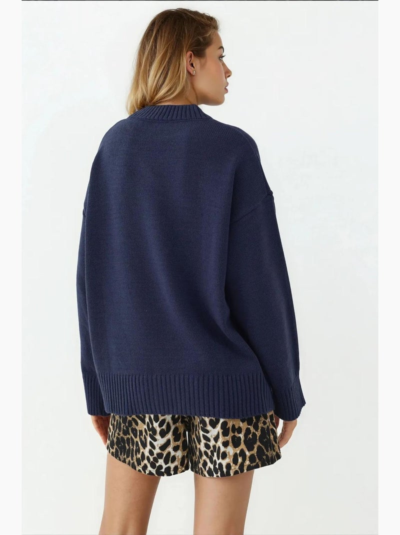 Pull ras du cou confortable hiccup Bleu nuit - Kiabi