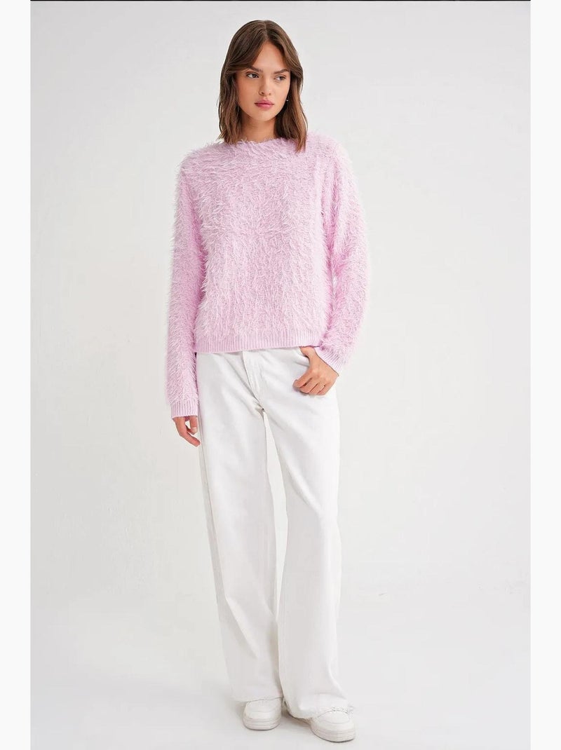 Pull ras du cou côtelé texturé mixray Rose pâle - Kiabi