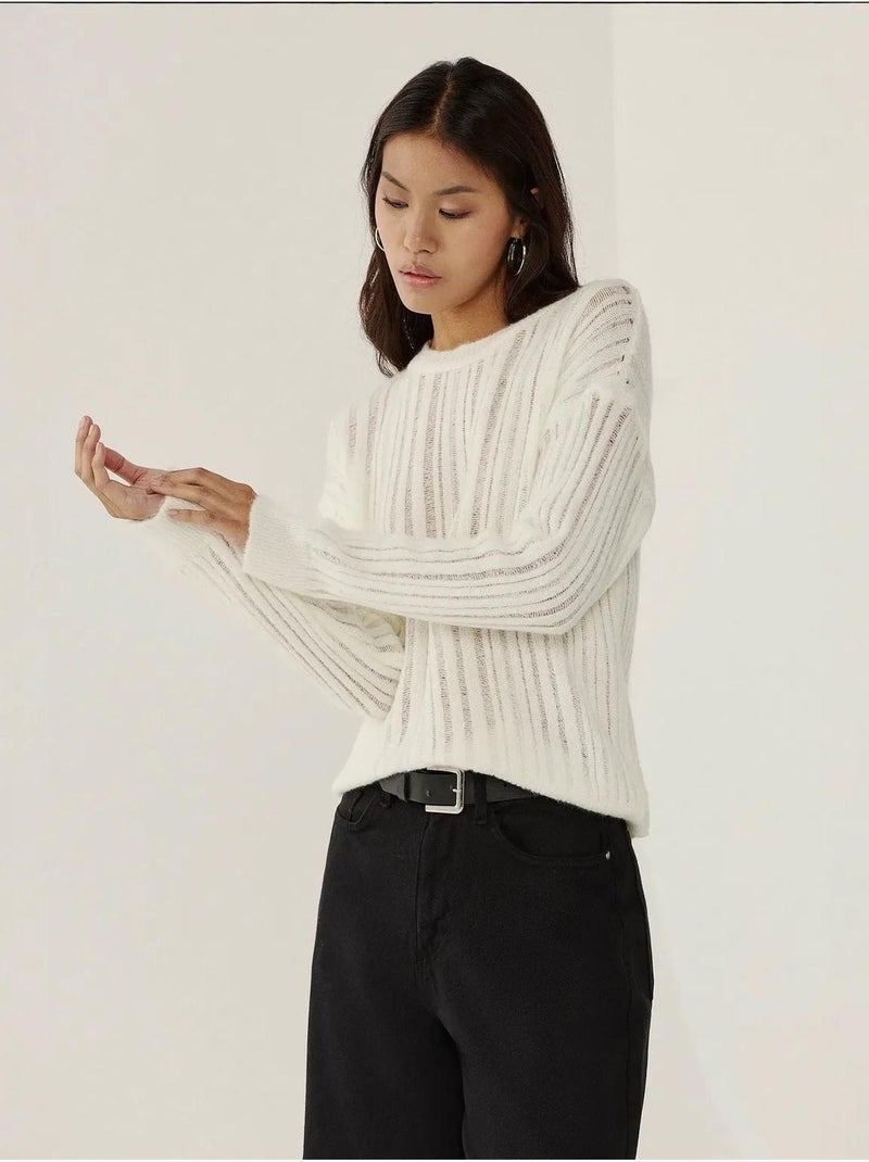 Pull ras du cou coupe décontractée Blanc - Kiabi