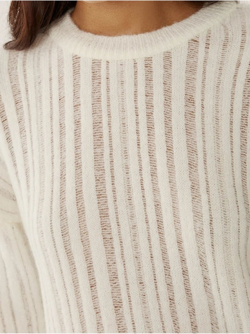 Pull ras du cou coupe décontractée Blanc - Kiabi