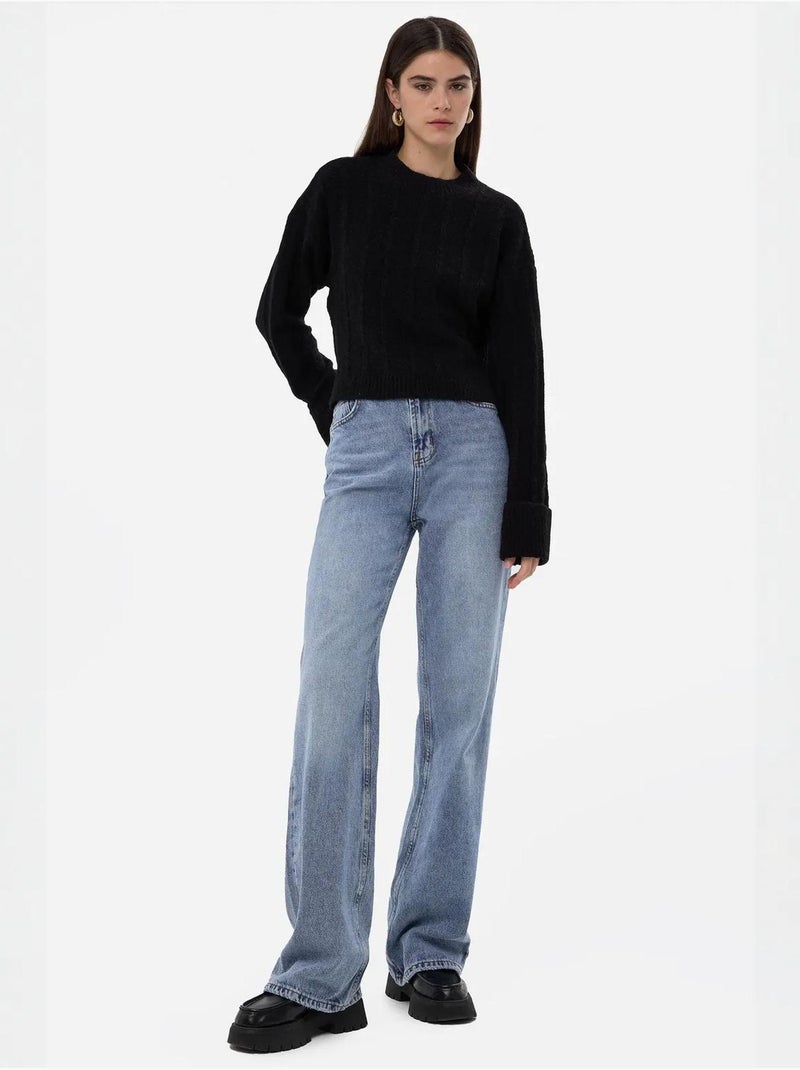 Pull ras du cou coupe décontractée Noir - Kiabi