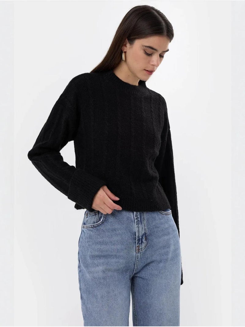Pull ras du cou coupe décontractée Noir - Kiabi
