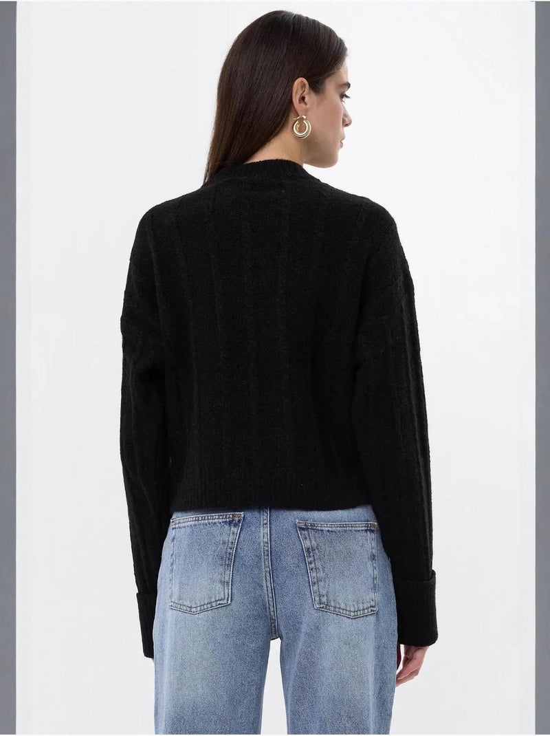Pull ras du cou coupe décontractée Noir - Kiabi