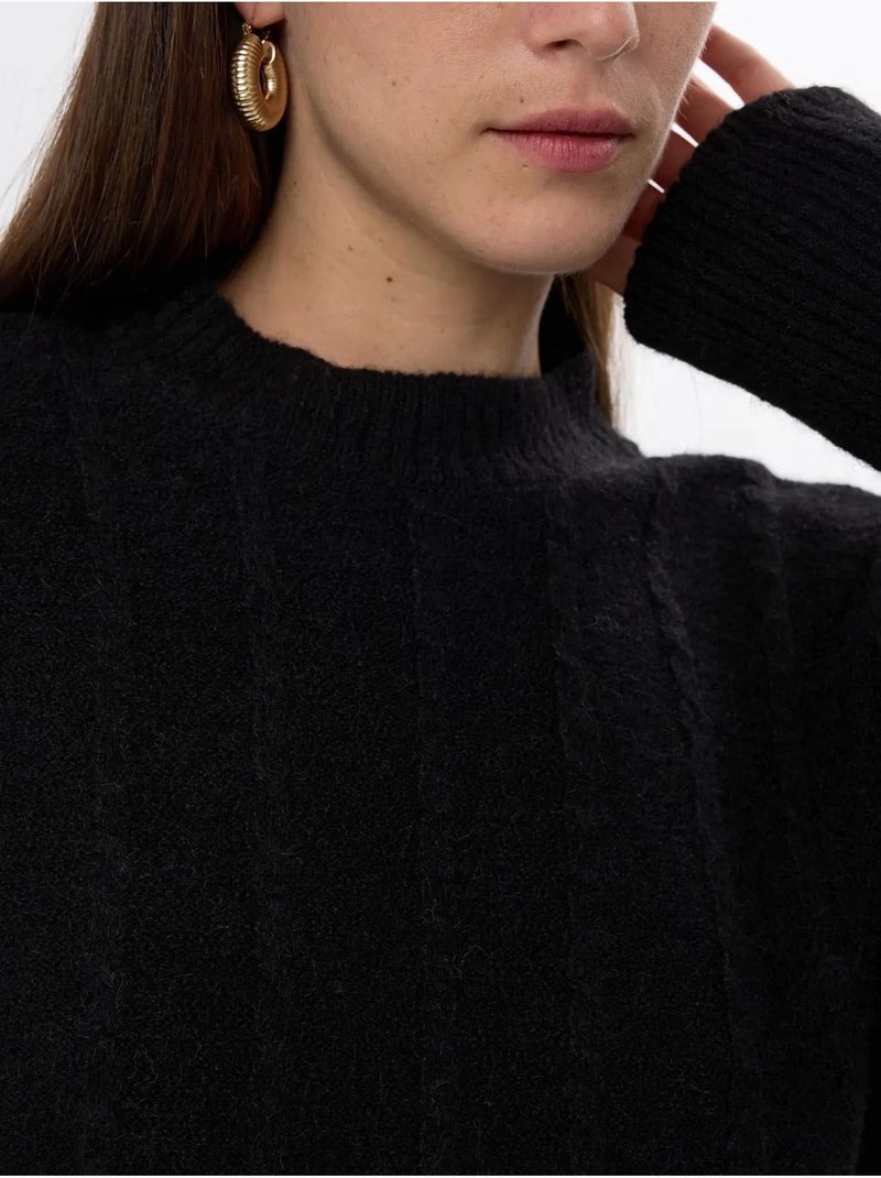 Pull ras du cou coupe décontractée Noir - Kiabi