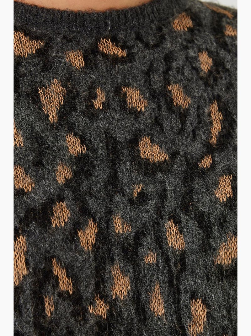 Pull ras du cou en maille à motifs lucci Gris foncé - Kiabi
