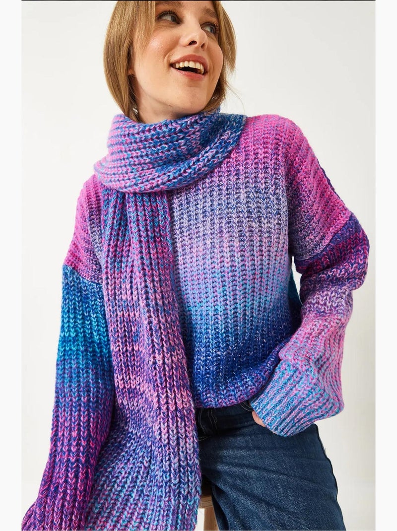 Pull ras du cou en maille avec écharpe lucci Magenta - Kiabi