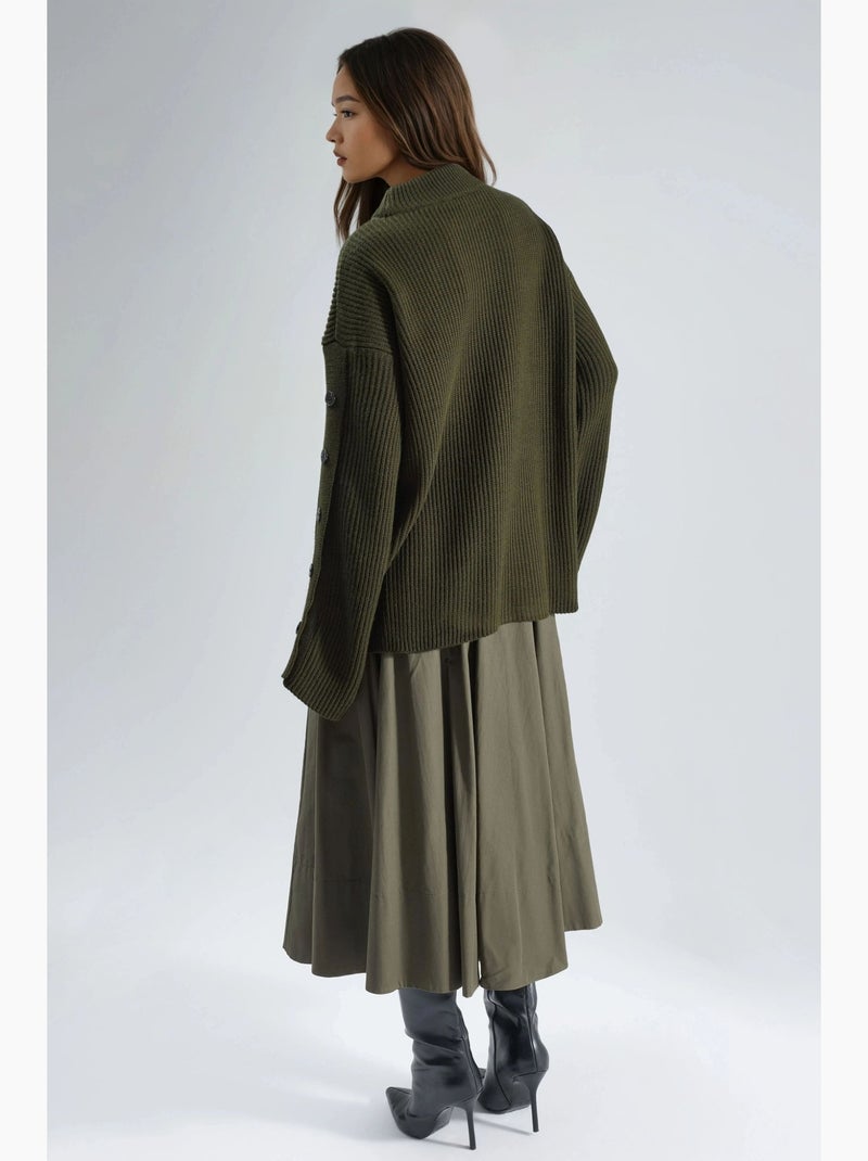 Pull ras du cou en maille épaisse avec détails boutonnés hiccup Kaki - Kiabi