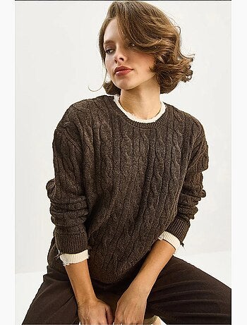 Pull ras du cou en maille épaisse avec motif tresse lucci
