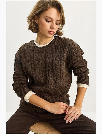 Pull ras du cou en maille épaisse avec motif tresse lucci