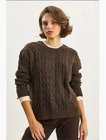 Pull ras du cou en maille épaisse avec motif tresse lucci