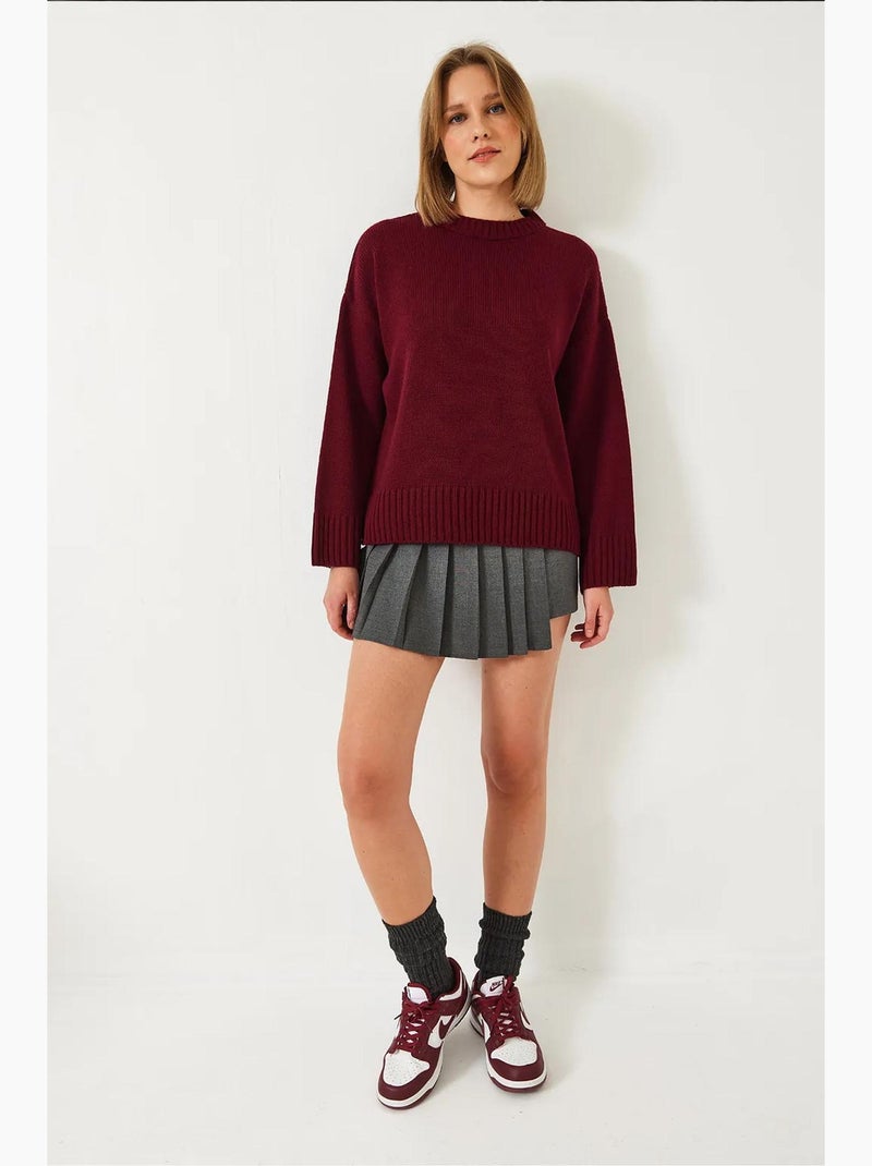 Pull ras du cou en maille lucci Rouge bordeaux - Kiabi