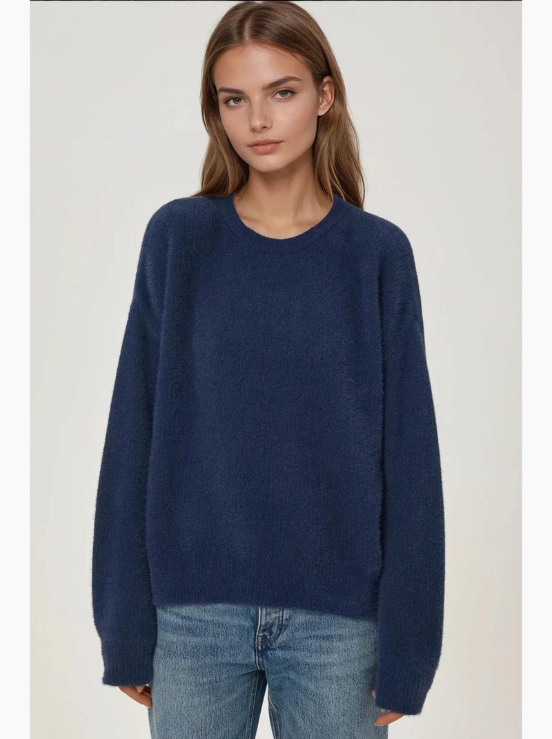 Pull ras du cou en tricot barbu hiccup Bleu marine - Kiabi