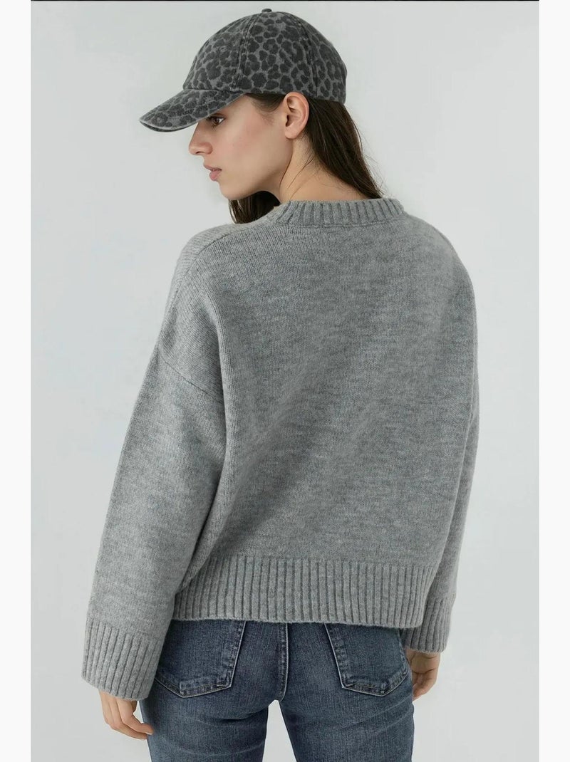 Pull ras du cou en tricot épais hiccup Gris clair - Kiabi