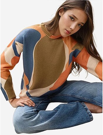 Pull ras du cou en tricot jacquard