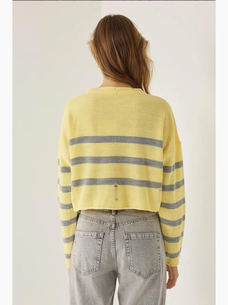 Pull ras du cou rayé hiccup Jaune - Kiabi