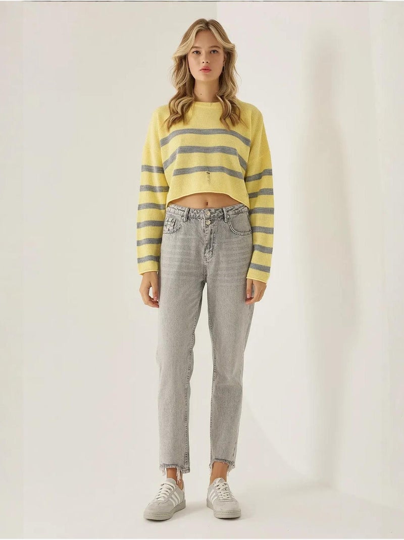 Pull ras du cou rayé Jaune - Kiabi