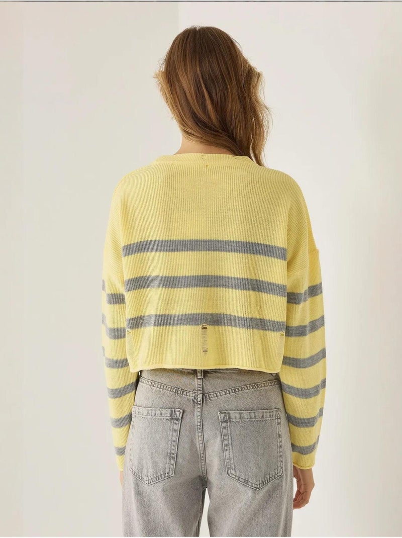 Pull ras du cou rayé Jaune - Kiabi