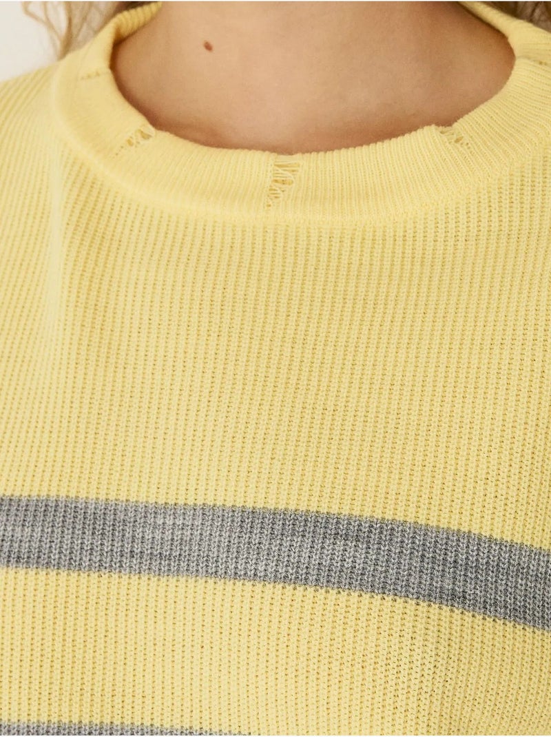 Pull ras du cou rayé Jaune - Kiabi