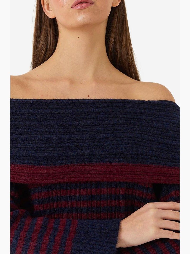 Pull rayé à col bénitier lucci Bleu marine - Kiabi