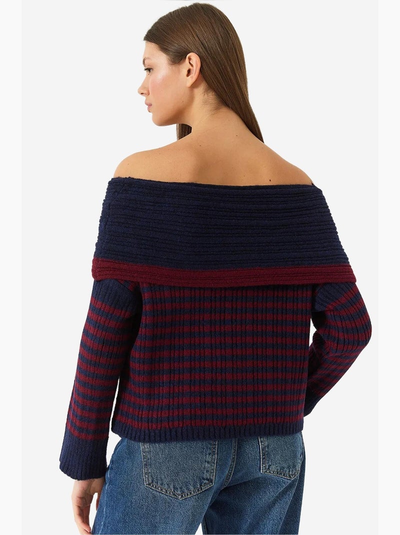 Pull rayé à col bénitier lucci Bleu marine - Kiabi