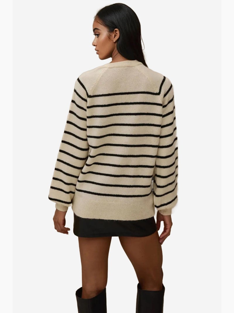 Pull rayé à col boutonné hiccup Crème - Kiabi