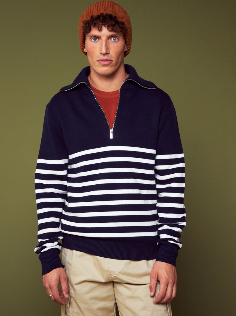 Pull rayé à col camionneur Bleu marine/blanc - Kiabi