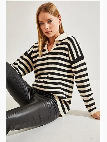 Pull rayé à col chemise lucci