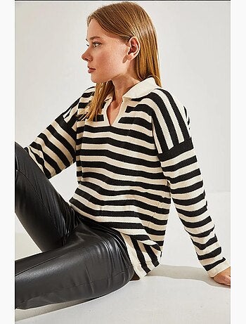 Pull rayé à col chemise lucci