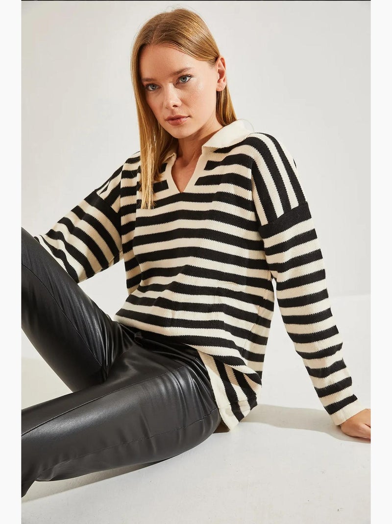 Pull rayé à col chemise lucci Multicolore - Kiabi