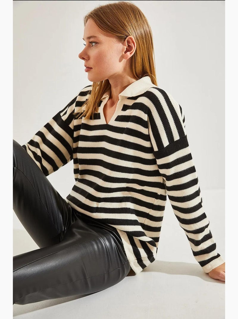 Pull rayé à col chemise lucci Multicolore - Kiabi