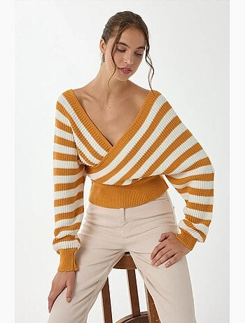 Pull rayé à col croisé hiccup